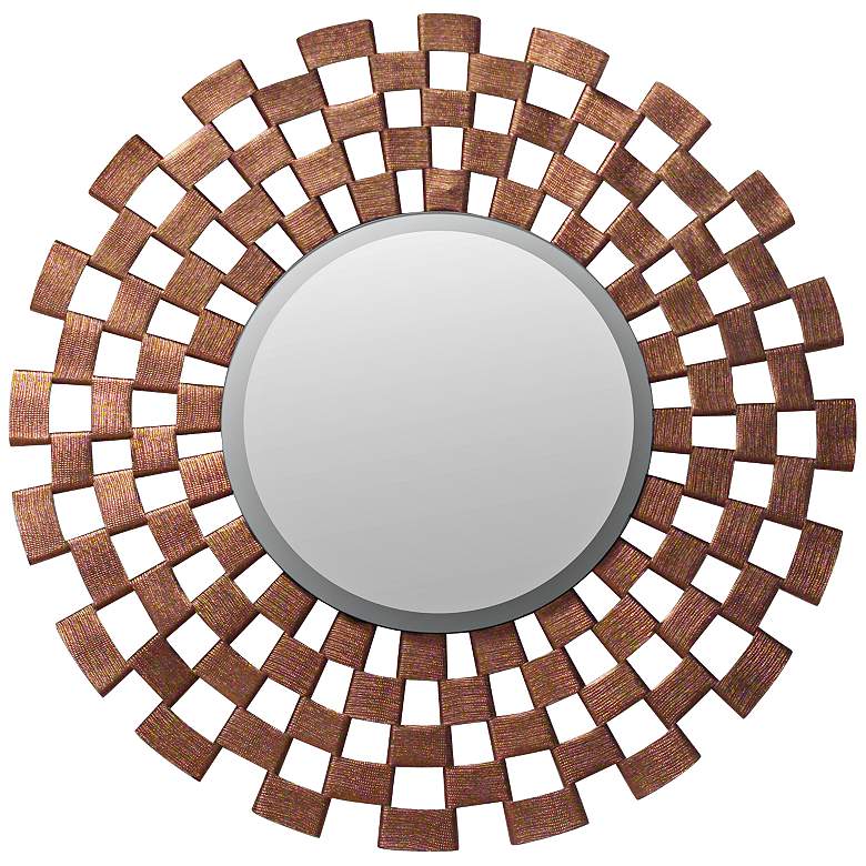 Image 1 Copper Faux Leather 32 inch Wide Round Wall Mirror