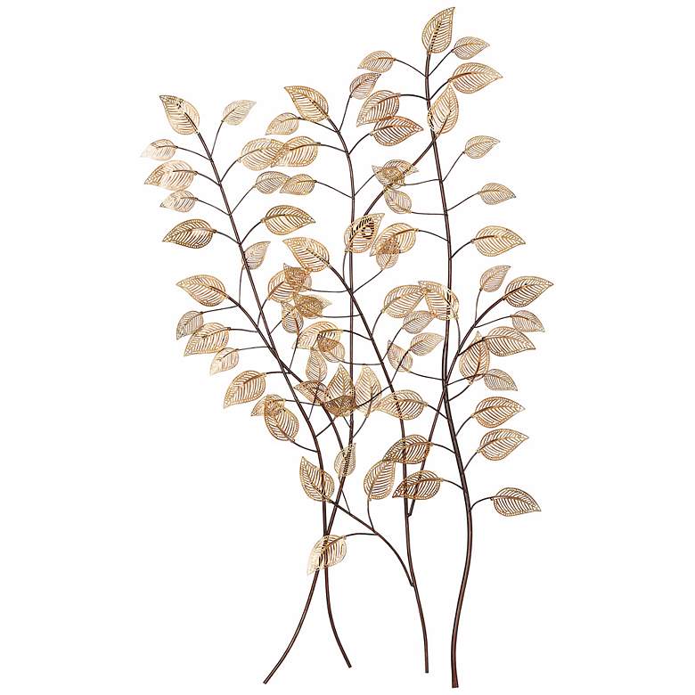 Image 1 Copper Leaves on Branches 34 1/2 inch High Metal Tree Wall Art