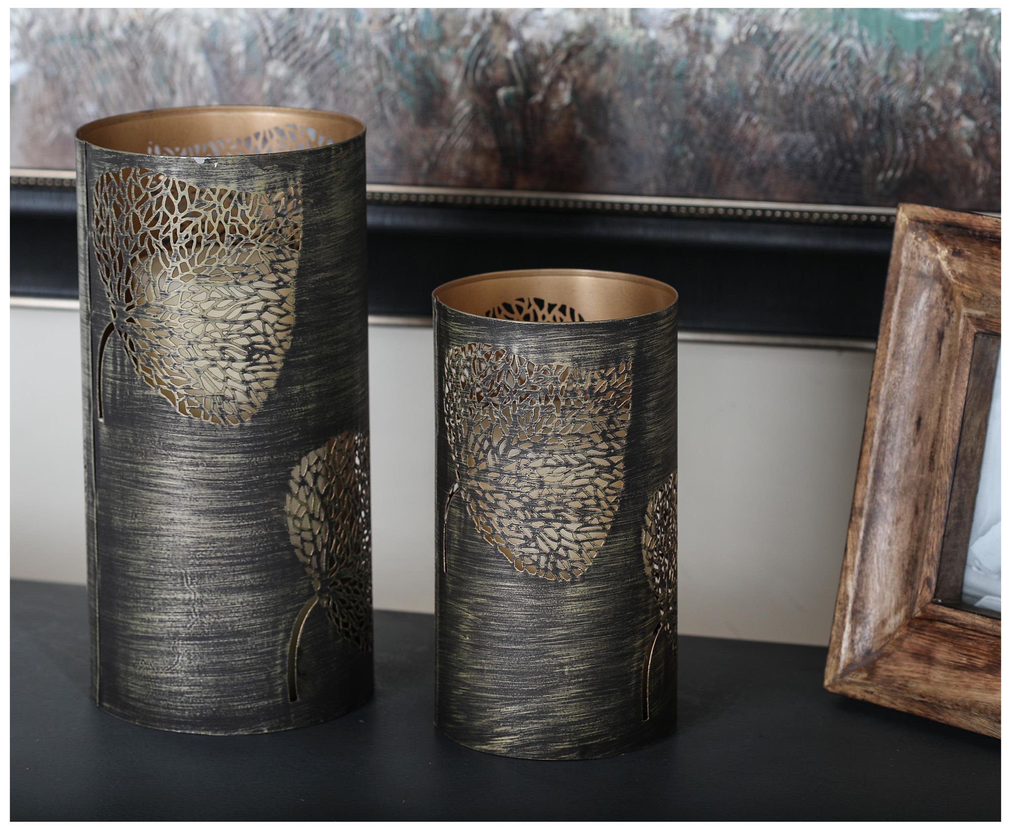 Image 4 Copper Metal Eclectic Candle Lantern, S/ more views