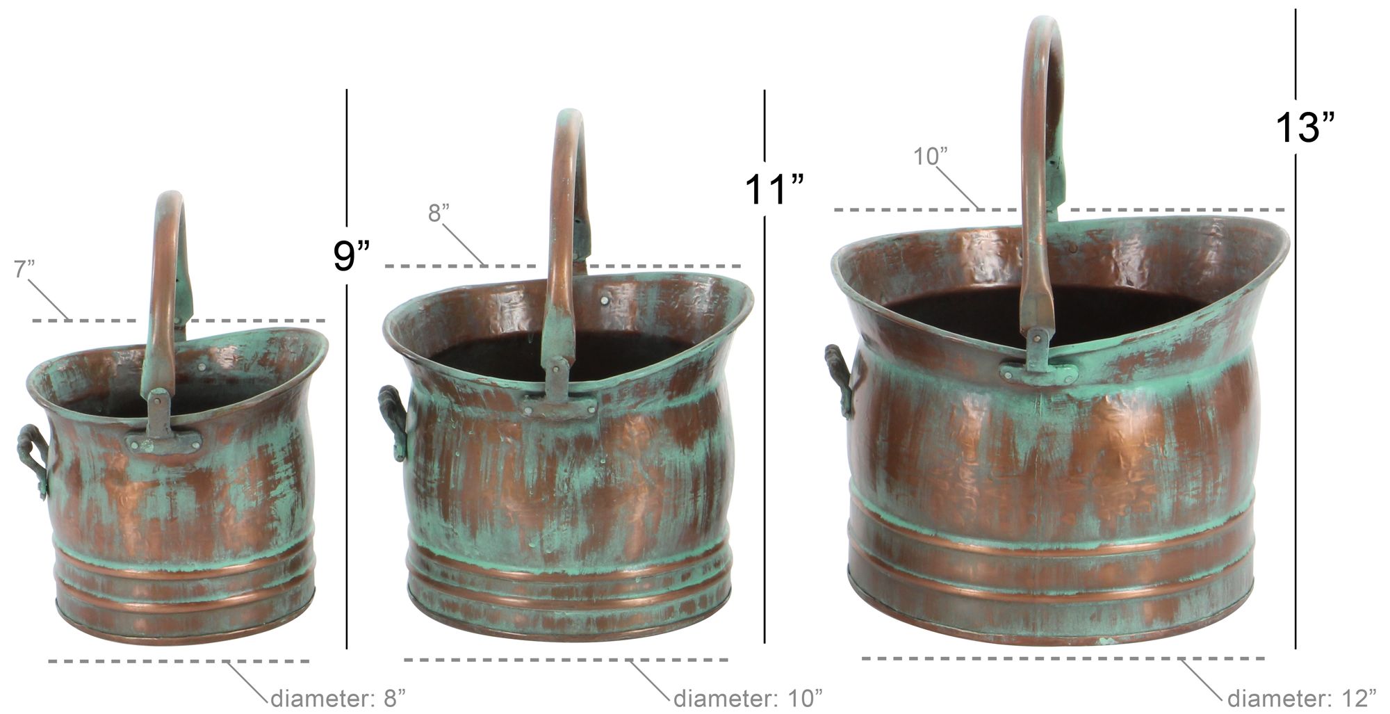 Image 6 Copper Metal Rustic Planter, S/3 13", 11", 9"W more views