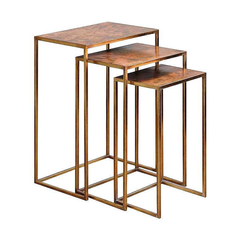 Image 1 Copres 18" Wide Gold Leaf Iron 3-Piece Nesting Table Set