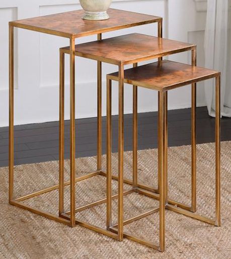 Copres 18" Wide Gold Leaf Iron 3Piece Nesting Table Set 8X287