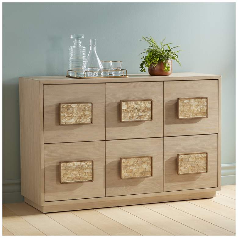 Image 1 Coquille Almond White Crushed Seashell 6-Drawer Accent Chest