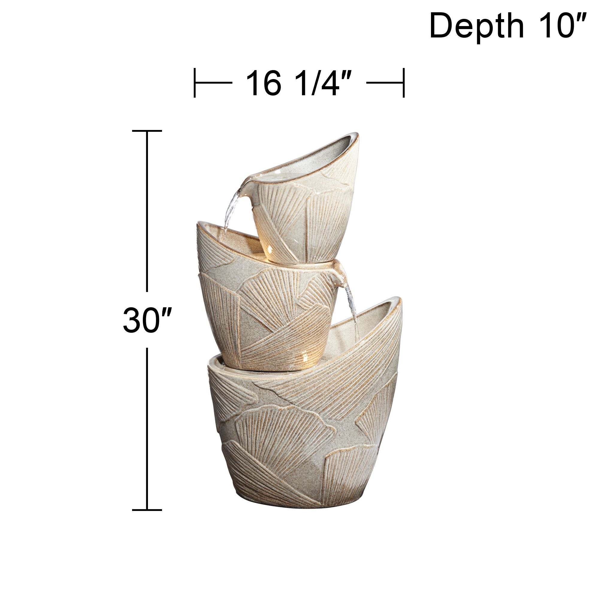 Watch A Video About the Three Urn Cascading Coastal Modern Fountain with LED Lights