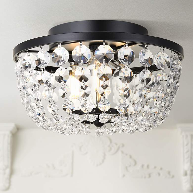 Image 1 Cora 10" Wide Black with Crystal Ceiling Light
