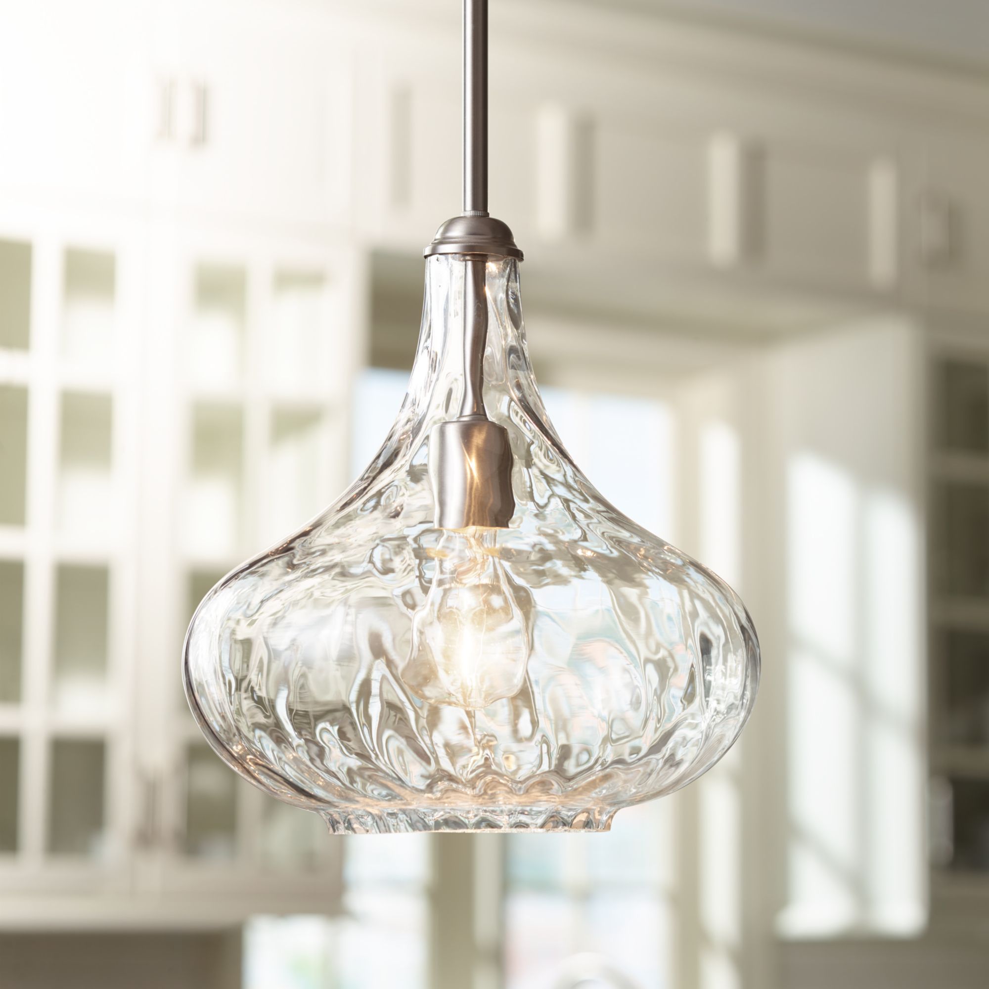 Cora 11" Wide Modern Nickel and Textured Glass Pendant Set of 2