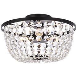 Cora 13" Wide Black and Clear Crystal 3-Light Ceiling Light