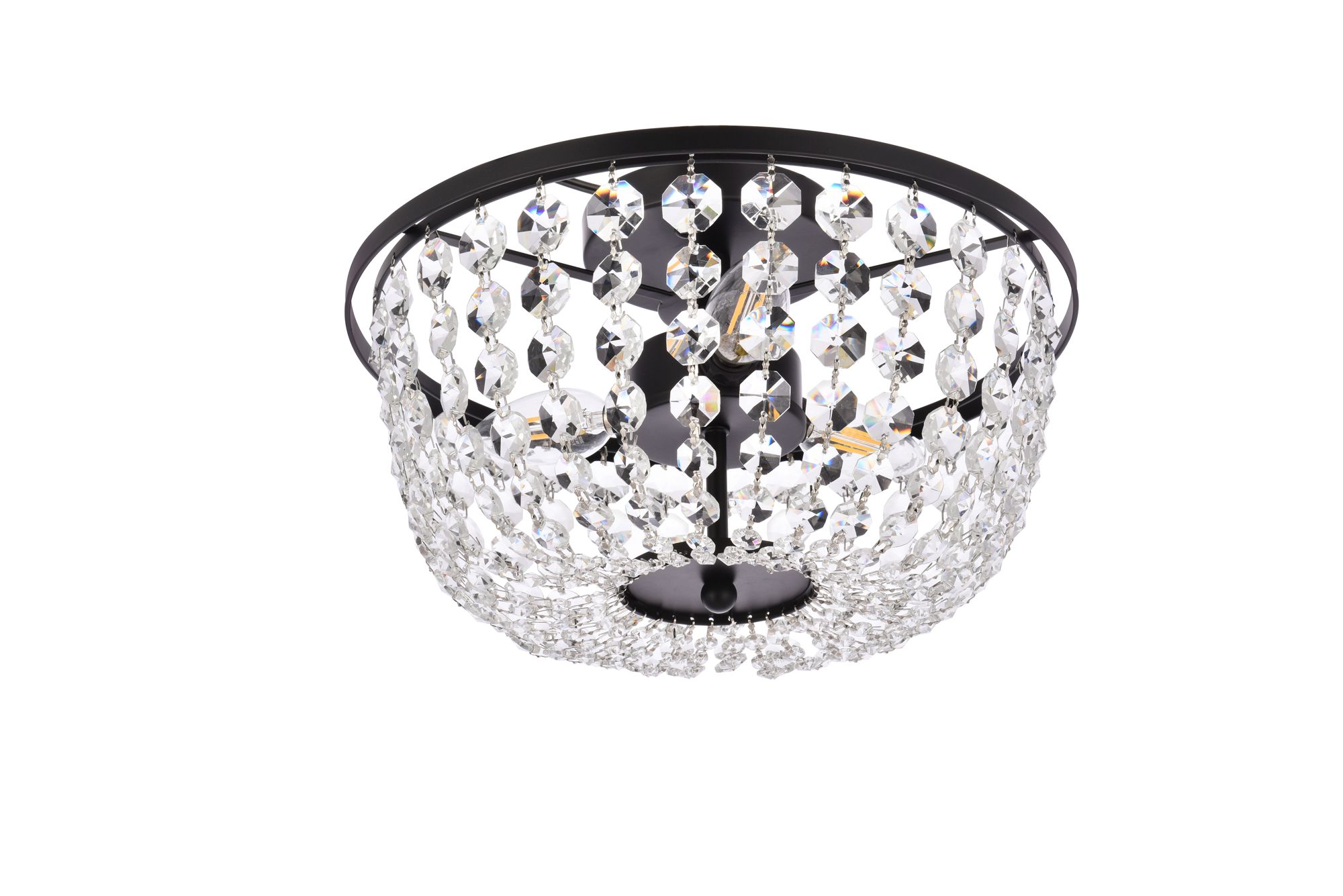 Cora 13" Wide Black and Clear Crystal 3-Light Ceiling Light
