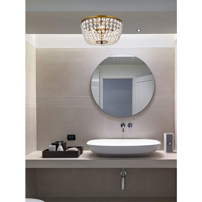 Image 3 Cora 13" Wide Brass and Crystal 3-Light Ceiling Light more views