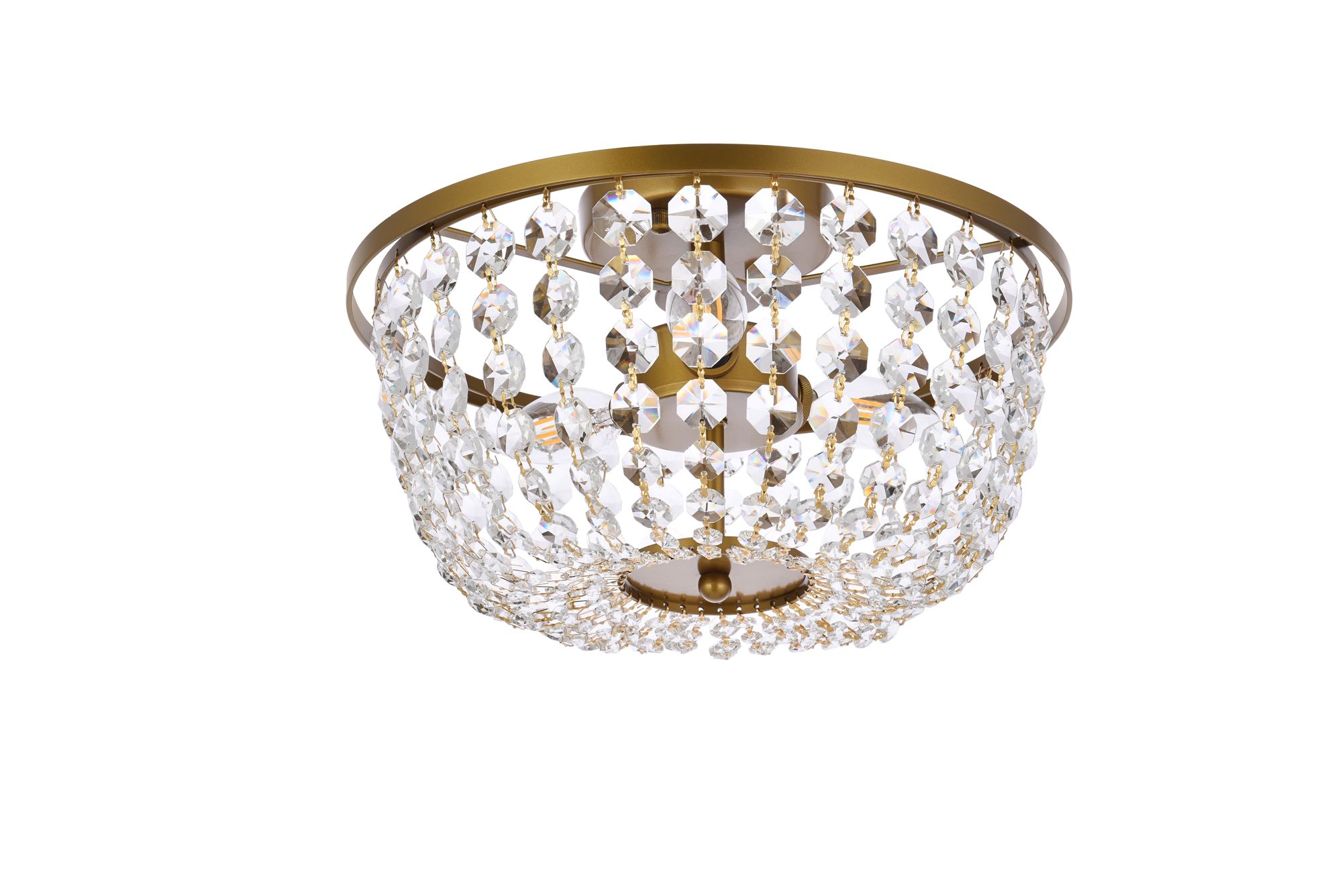 Cora 13" Wide Brass and Crystal 3-Light Ceiling Light