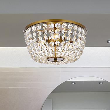 Cora 13" Wide Brass and Crystal 3-Light Ceiling Light