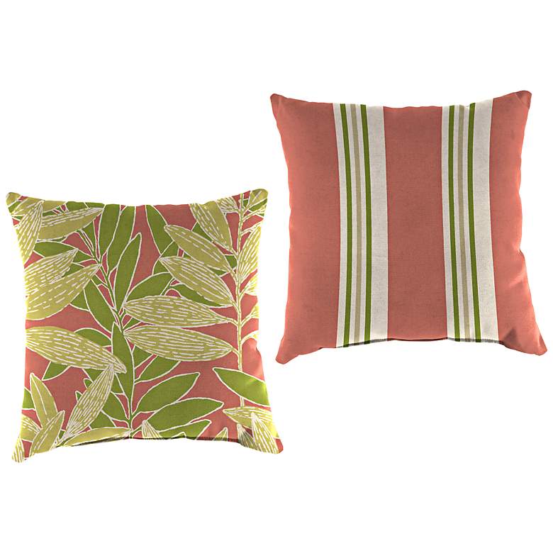 Image 1 Coral and Green Reversible 18 inch Square Outdoor Toss Pillow