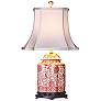 Coral Floral and White 23" High Scalloped Tea Jar Porcelain Table Lamp