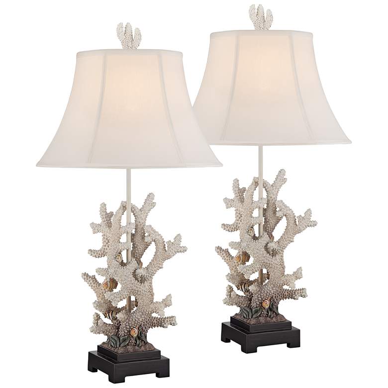 Image 1 Coral Gradient Antique White Sculpted Table Lamps Set of 2