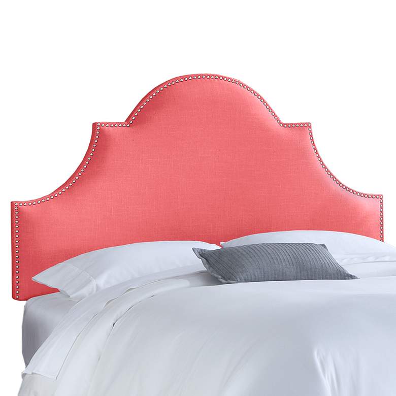 Image 1 Coral Linen Twin Nail Button High Arch Notched Headboard