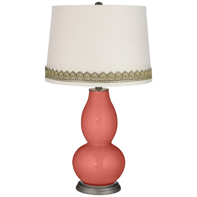 Image 1 Coral Reef Double Gourd Table Lamp with Scallop Lace Trim
