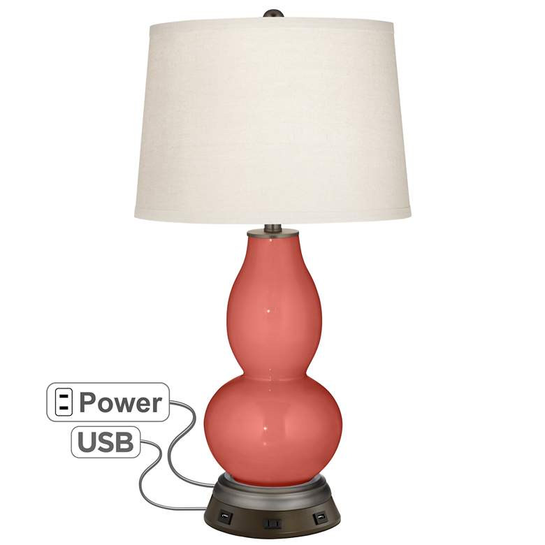Image 1 Coral Reef Double Gourd Table Lamp with USB Workstation Base