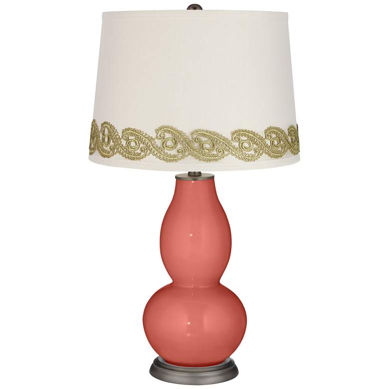 Image 1 Coral Reef Double Gourd Table Lamp with Vine Lace Trim