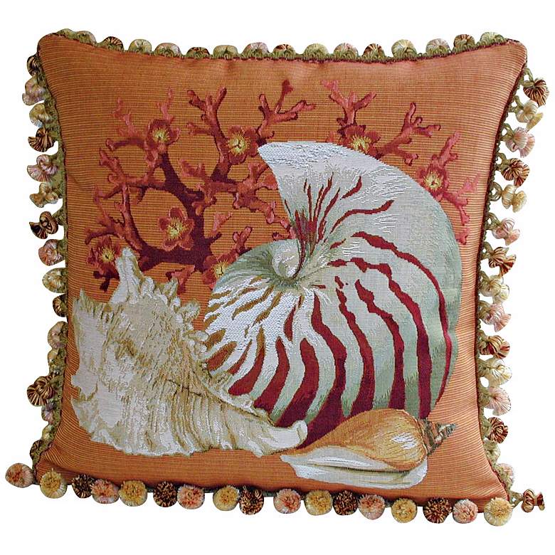 Image 1 Coral Sea Shells 19 inch Square Orange Throw Pillow