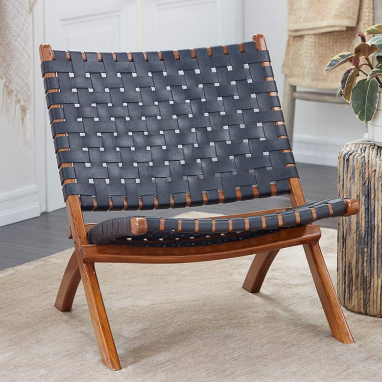 Image 1 Coraline Black Leather Woven Folding Chair
