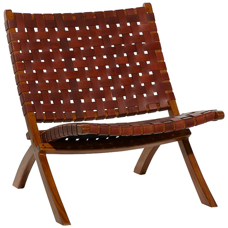 Image 2 Coraline Brown Leather Woven Folding Chair