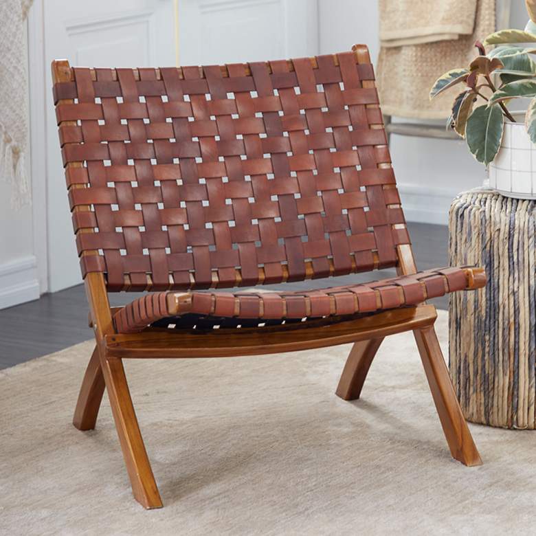 Image 1 Coraline Brown Leather Woven Folding Chair