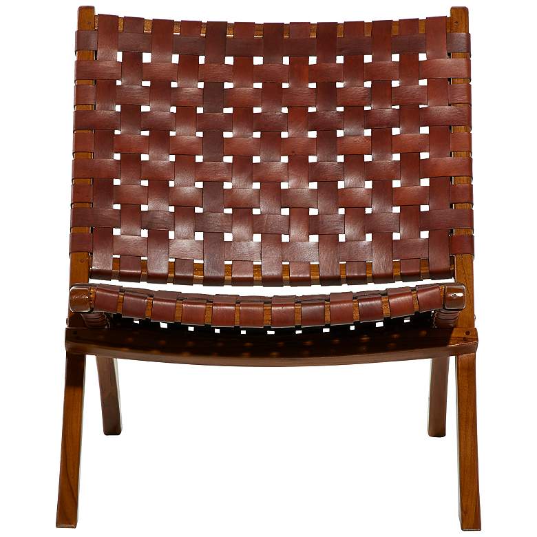 Image 4 Coraline Brown Leather Woven Folding Chair more views