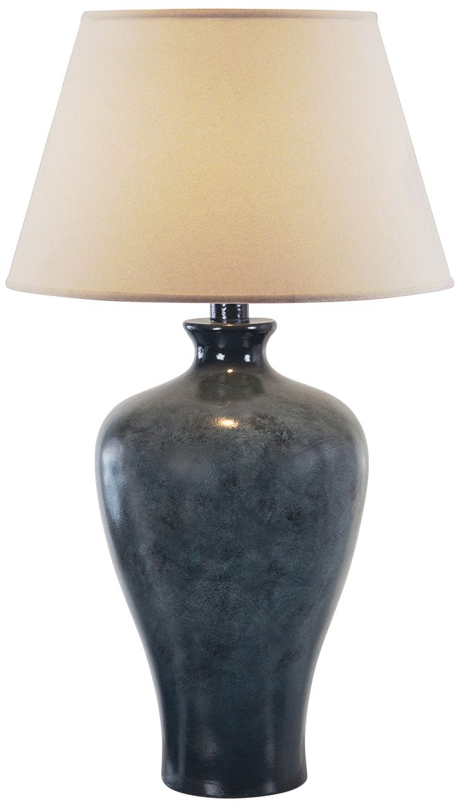 Coraline Vista Blue Gray Hydrocal Modern Vase Table Lamp with LED Bulb