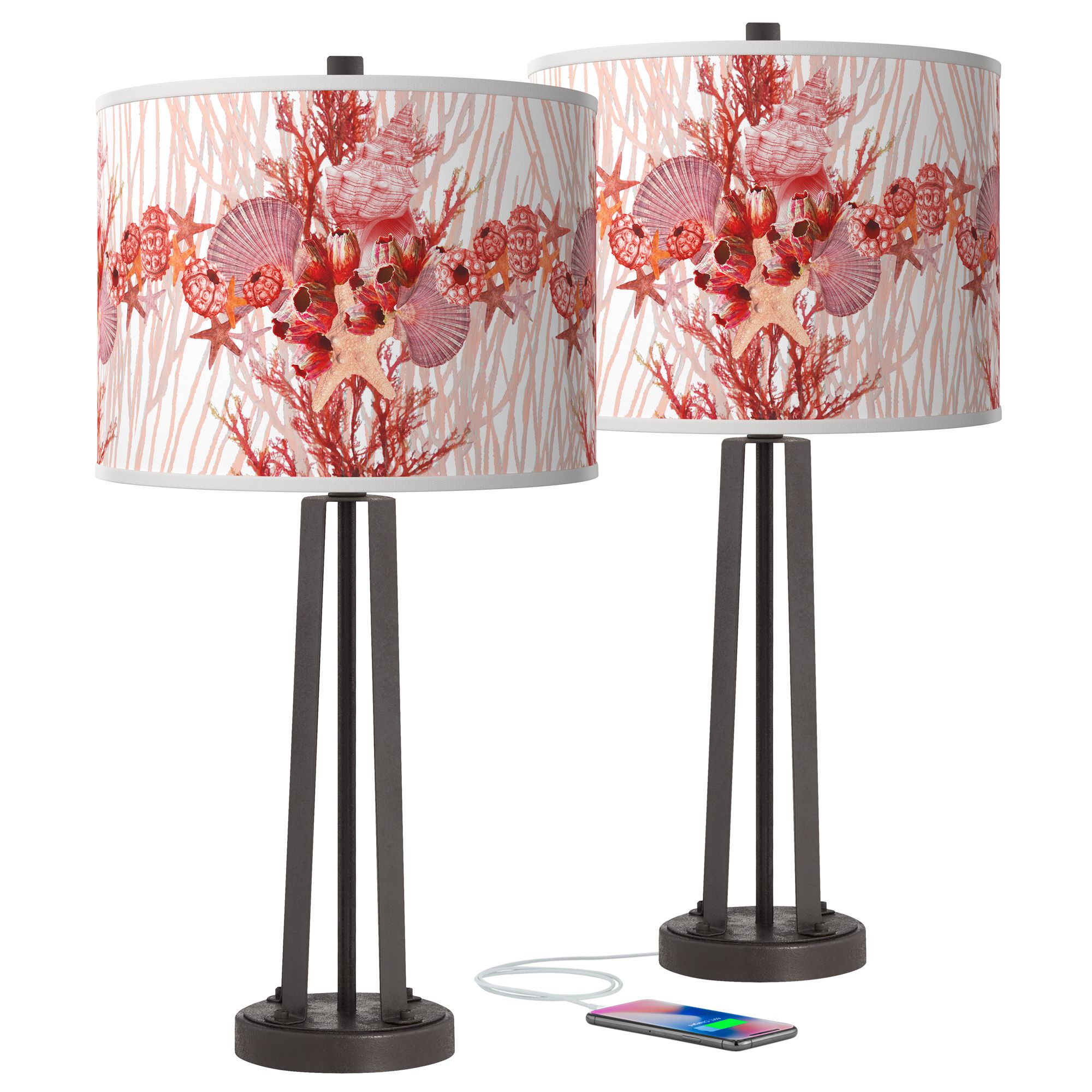 Corallium Susan Dark Bronze USB Table Lamps Set of 2