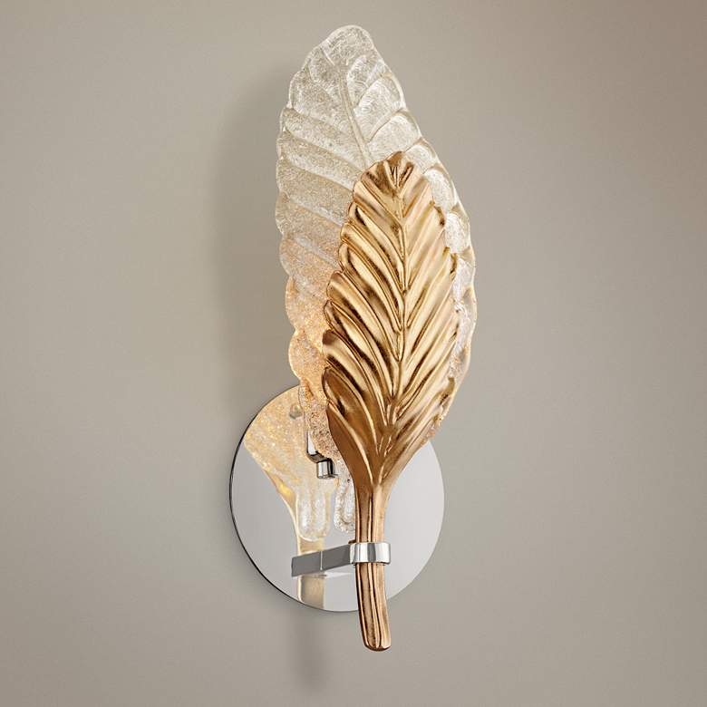 Image 1 Corbett Anello 15" High Gold Leaf Wall Sconce