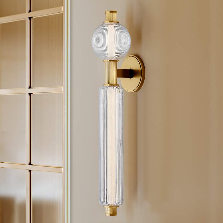 Image 2 Corbett Atom 27 1/2"H Vintage Brass 2-Light LED Wall Sconce
