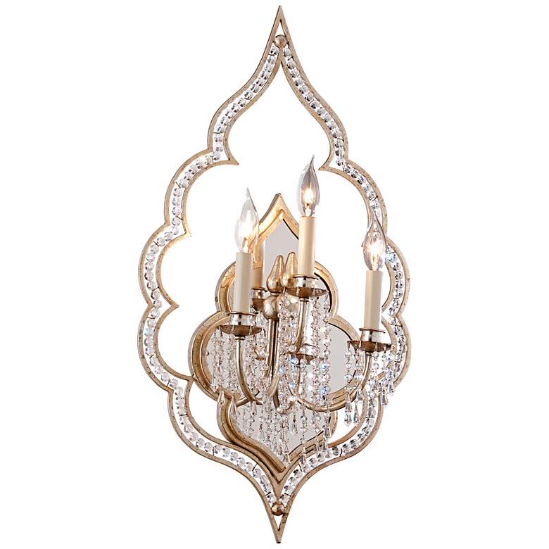 Image 1 Corbett Bijoux 29 1/4 inch High Silver Leaf Crystal 3-Light Wall Sconce