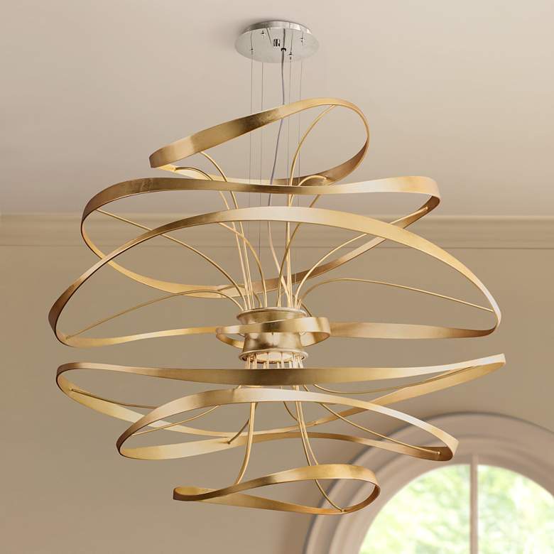 Image 1 Corbett Calligraphy 42" Wide Gold Leaf LED Pendant Light