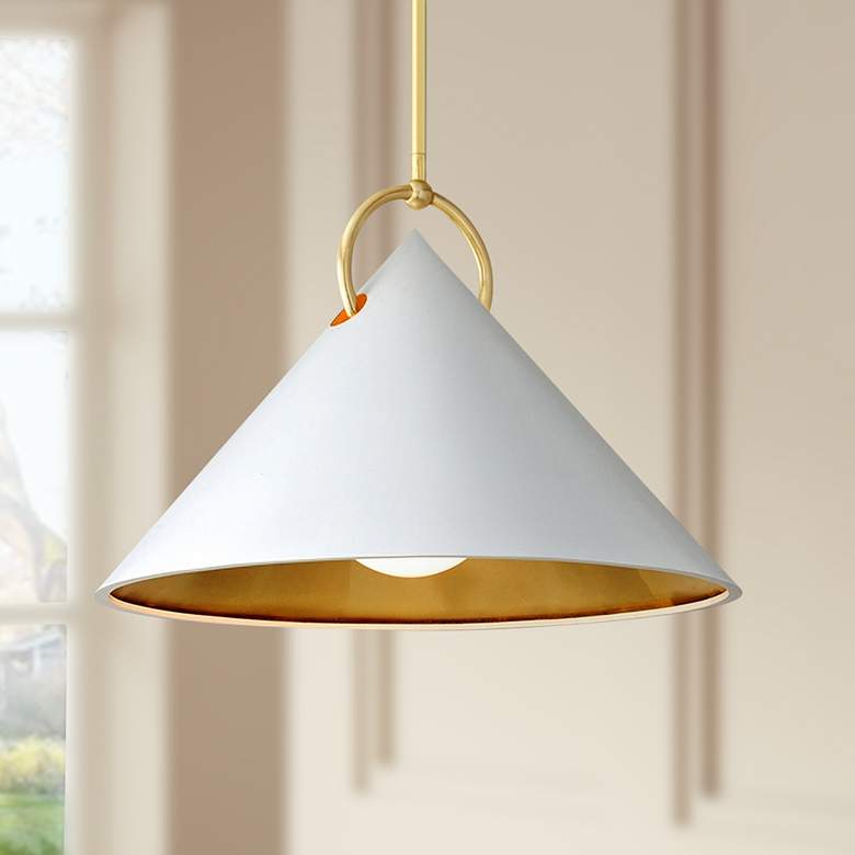 Image 1 Corbett Charm 30 inch Wide White and Gold Leaf Pendant Light