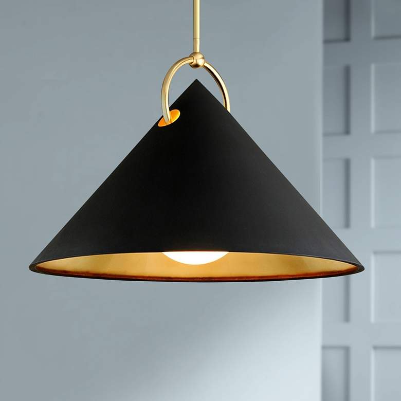 Image 1 Corbett Charm 38 inch Wide Black and Gold Leaf Pendant Light