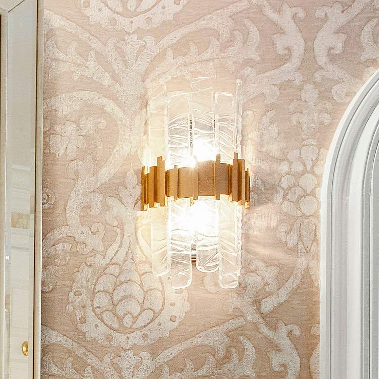 Image 1 Corbett Ciro 16"H Gold-Toned Antique Silver Leaf Wall Sconce