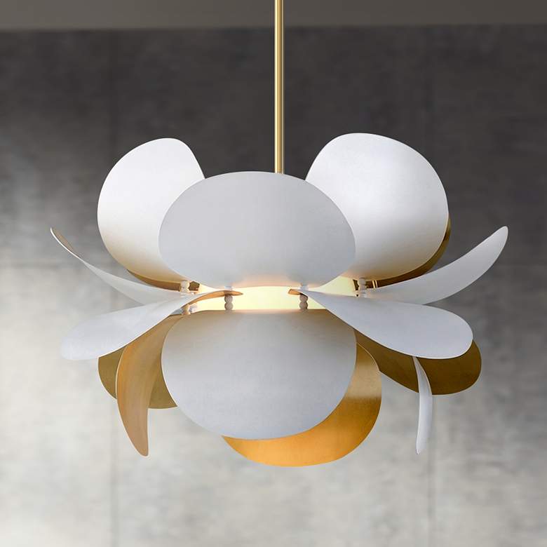 Image 1 Corbett Ginger 34" Wide White and Gold Leaf Pendant Light