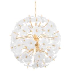 Corbett Hygea 33"W Gold Leaf and White Glass Pendant Light