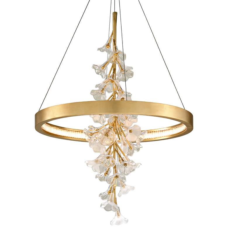 Corbett Jasmine 28&quot; Wide Gold Leaf LED Floral Pendant Light
