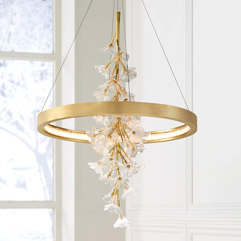 Corbett Jasmine 28&quot; Wide Gold Leaf LED Floral Pendant Light