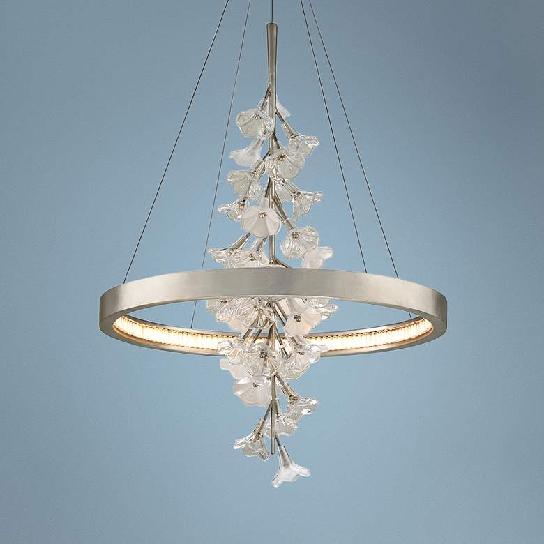 Image 1 Corbett Jasmine 28 inchW Silver Leaf LED Floral Pendant Light