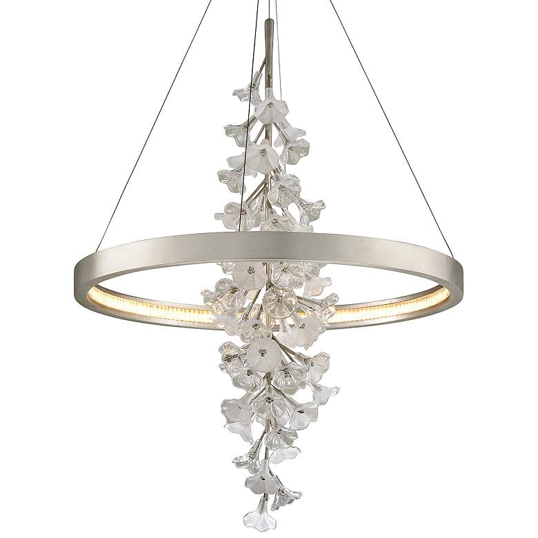 Corbett Jasmine 36 inchW Silver Leaf LED Floral Pendant Light 