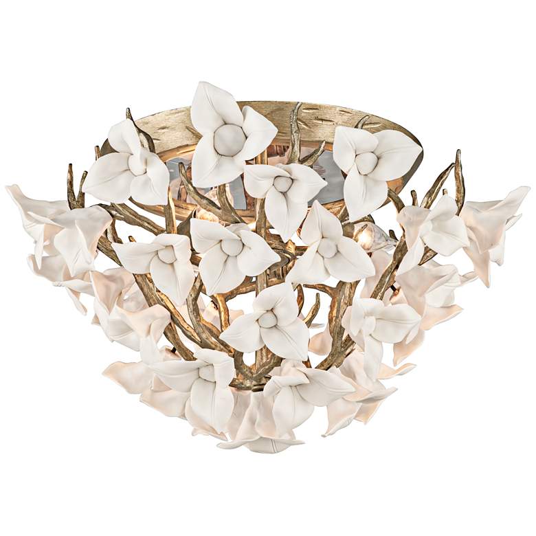 Image 1 Corbett Lily 18 1/4" Wide Silver Leaf Ceiling Light
