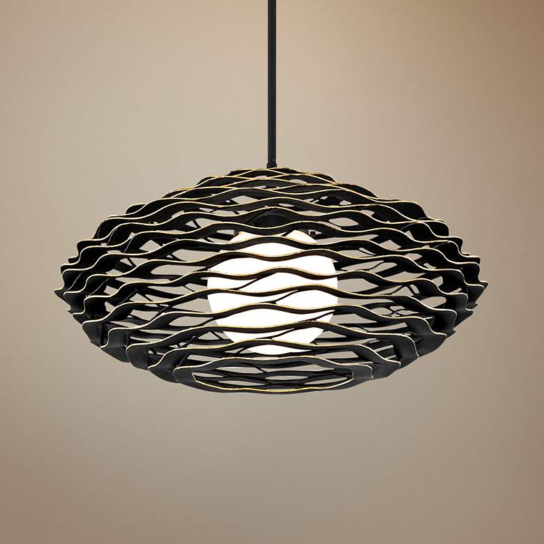 Image 1 Corbett Luma 30 inch Wide Textured Black Pendant Light