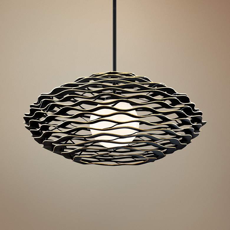 Image 1 Corbett Luma 50" Wide Textured Black Pendant Light