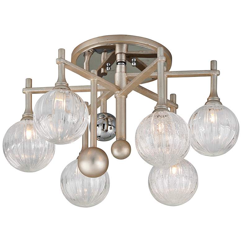 Image 1 Corbett Majorette 24 inchW Silver Leaf 6-Light LED Ceiling Light