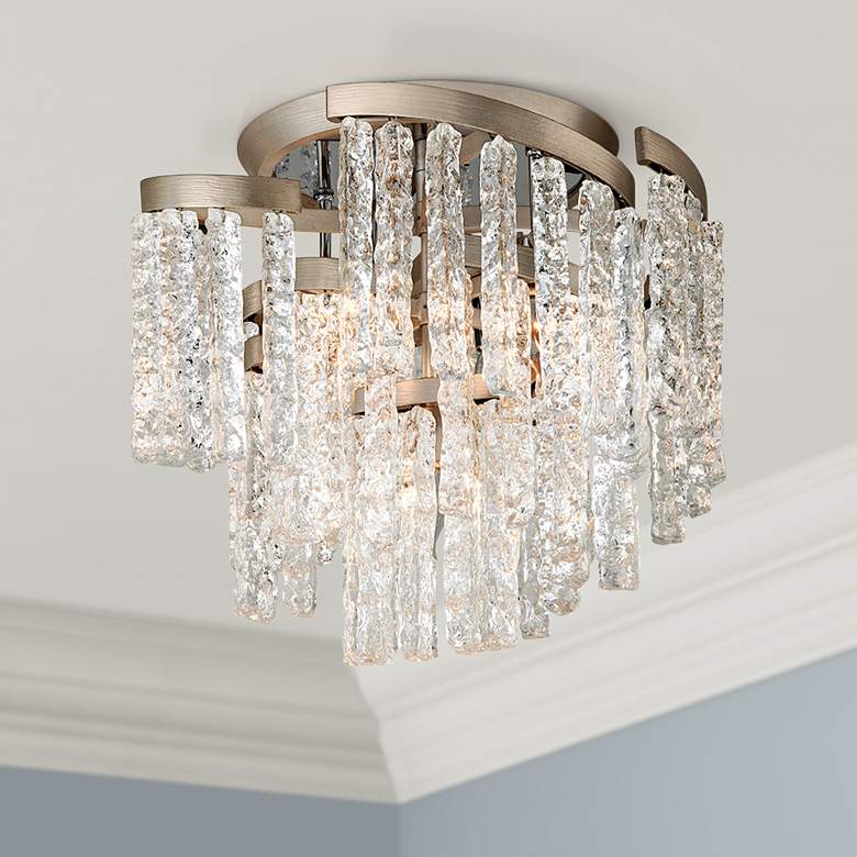 Image 1 Corbett Mont Blanc 18 1/4"W Modern Silver Leaf Ceiling Light