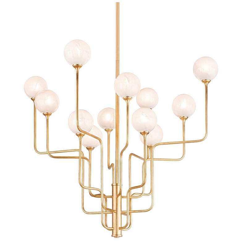 Image 1 Corbett Onyx 45" Wide Vintage Gold Leaf 12-Light Chandelier
