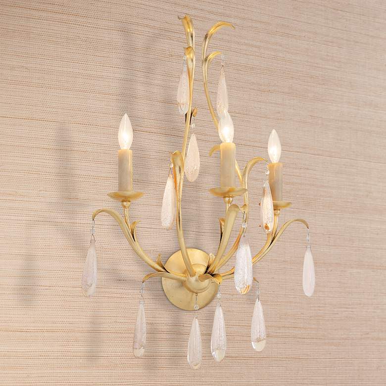 Image 1 Corbett Prosecco 29 3/4 inch High Gold Leaf 3-Light Wall Sconce