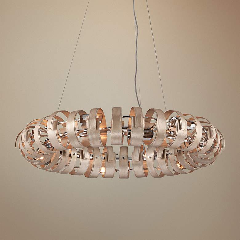 Image 1 Corbett Recoil 36" Wide Textured Silver Leaf Pendant